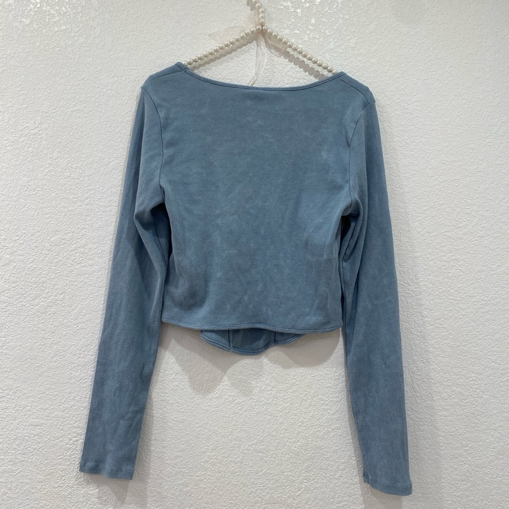 H&M CORSET-STYLE RIBBED TOP size L light blue - Picture 3 of 3